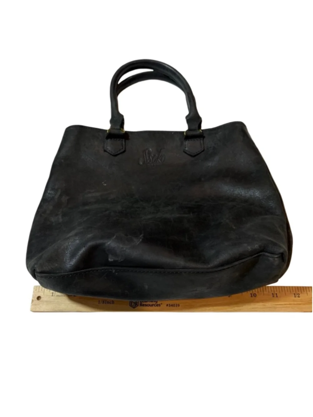 Sseko Leather Tote Bag Black Distressed Shopper Carryall Ethiopia flaw